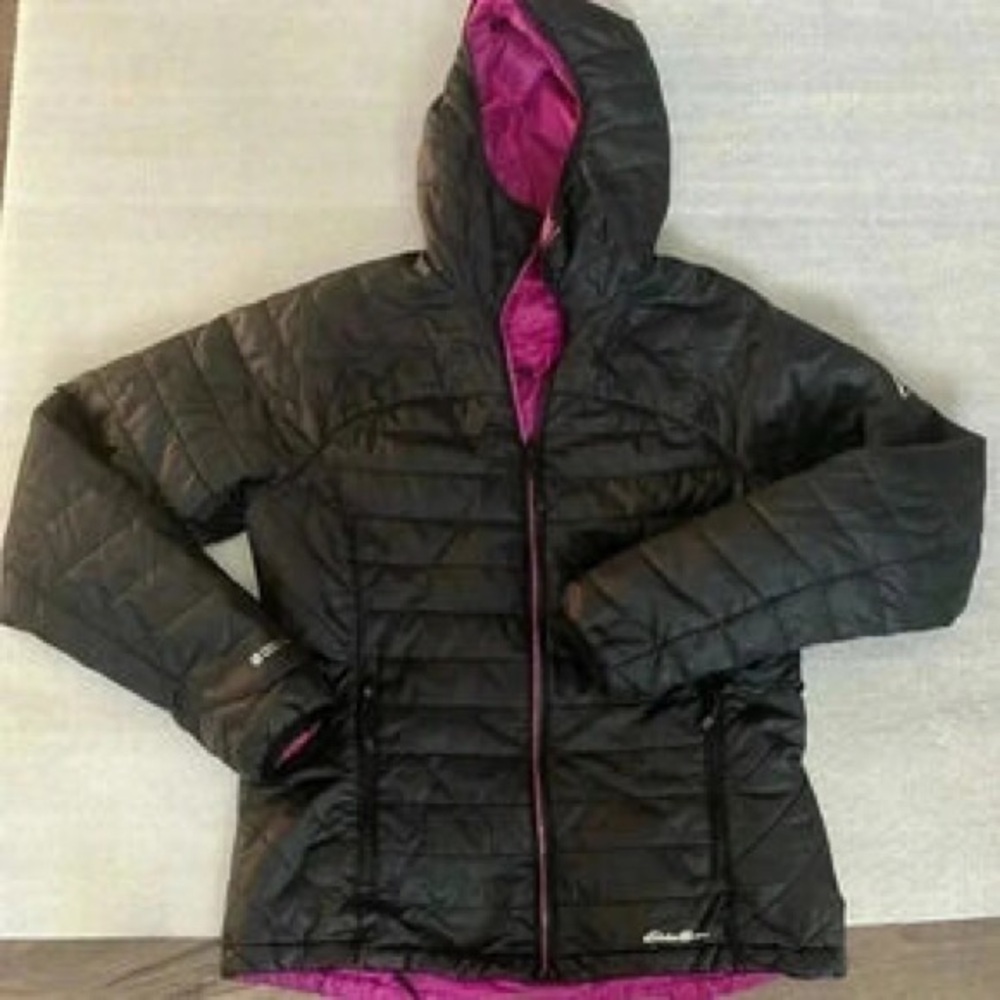 Black Puffer Jacket with Pink Lining